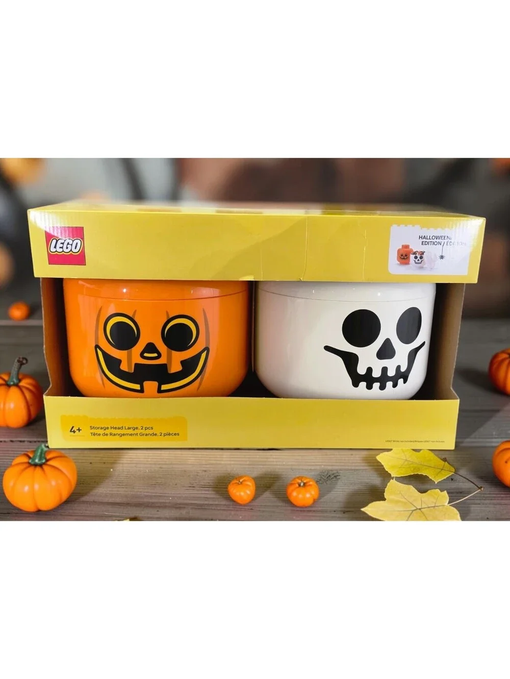 LEGO Halloween Edition Large Storage Heads Green White Skeleton 2pc NIB